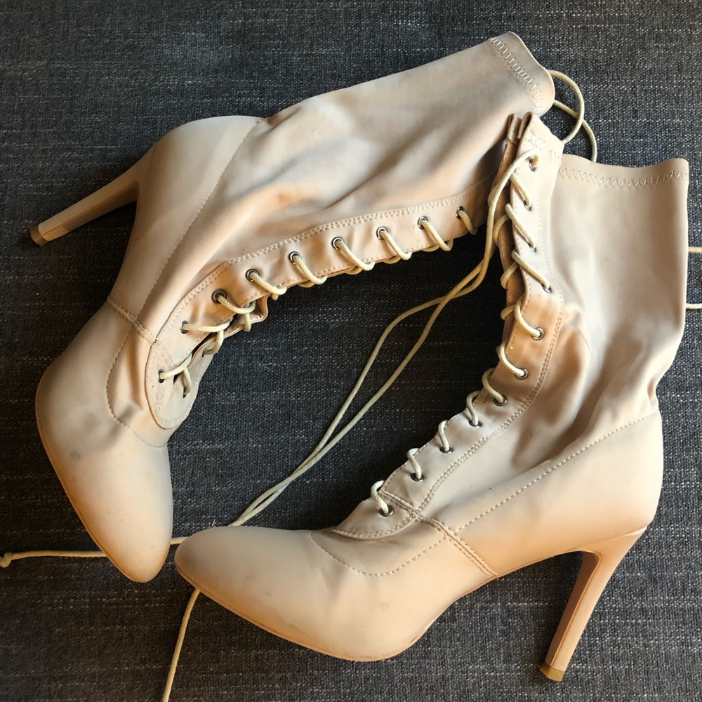 Nude Lace Up Booties
